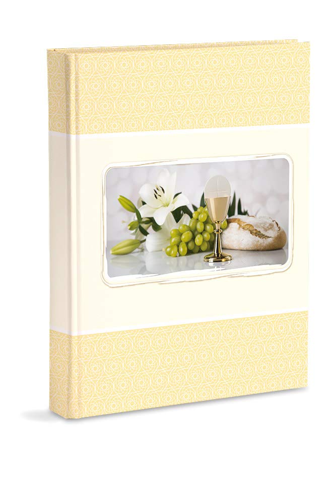 Mareli srls Communion Photo Album 20 x 25 cm 60 White Pages in Thick and Durable Cardboard Intervaled with Pergamin Format 20 x 25 cm, Photo Symbols Communion