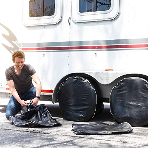 RV Tire Covers Set of 4. Tire Covers For Trailers Extra Thick Black UV