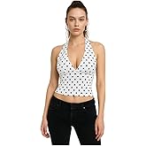 Dynvernal Polka Dot Halter Top for Women Y2K Deep V Sleeveless Tie Backless Tank Tops for Party Club Going Out