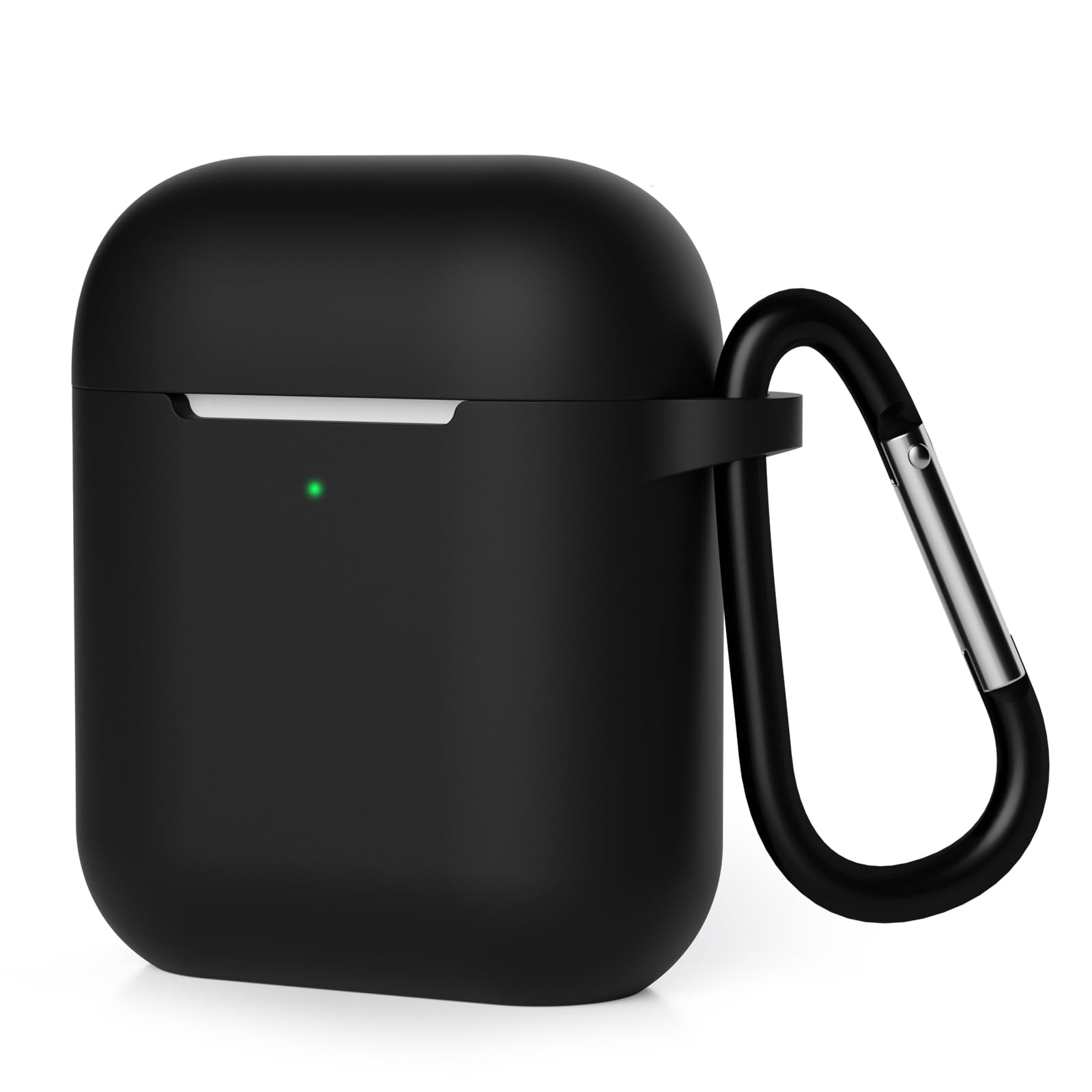 KOKOKA Case Cover Compatible with AirPods 2 & 1, Silicone Shockproof Case Cover for Airpods 2 &1 Front LED Visible Extra Protection with Carabiner, Black