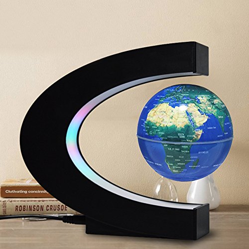 FU ZHOU Floating Globe with Colored LED Lights C Shape Anti Gravity Magnetic Levitation Rotating World Map for Children Gift Home Office Desk Decoration (Blue)