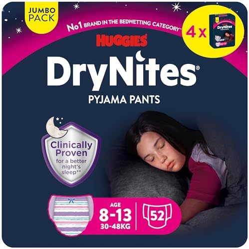 DryNites Nachtwindeln Mädchen 8-13 Jahre, 52 Stück, Pyjama Pants