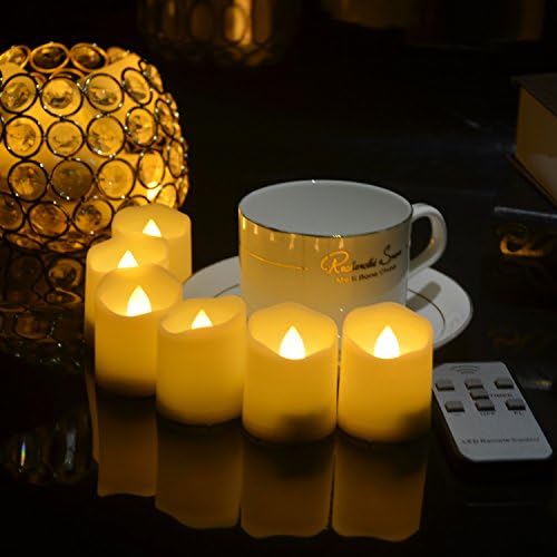 6 Pcs LED Tea Lights Flameless Candle With Timer,Battery Operated Flickering Votive Remote Control, Tealights Amber Yellow Flame 12-Batteries Included