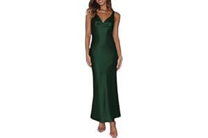 VUBIYA Womens Elegant Satin V Neck Backless Sleeveless Maxi Dress Silk Tie Low Back Formal Cocktail Dresses Wedding Guest