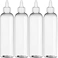 BRIGHTFROM Twist Top Applicator Bottles, Clear 8 OZ BPA-Free Plastic, Empty, Squeeze, Refillable - Open/Close Nozzle - Multi Purpose (Pack of 4)