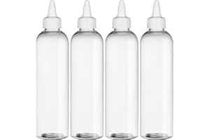 BRIGHTFROM Twist Top Applicator Bottles, Clear 8 OZ BPA-Free Plastic, Empty, Squeeze, Refillable - Open/Close Nozzle - Multi Purpose (Pack of 4)