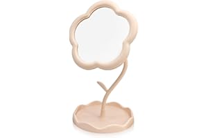 Chrysoverge Standing Vanity Mirror with Flower Design, Adjustable Desk Mirror for Makeup & Grooming, Portable Small Mirror fo