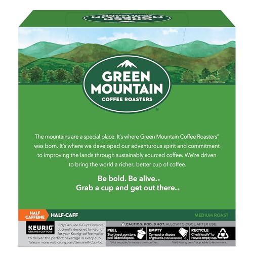 GREEN MOUNTAIN COFFEE ROASTERS HALF CAFF, SINGLE-SERVE KEURIG K-CUP PODS, MEDIUM ROAST COFFEE PODS, 32 COUNT