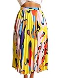 TOB Women's Sexy Summer High Waist Chiffon Printed Colorful Midi Skirt