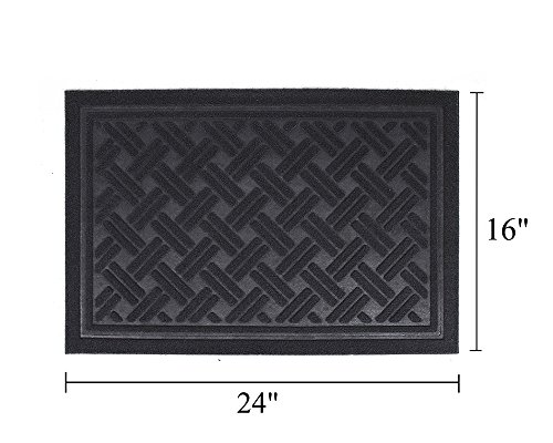 YK Decor Indoor Outdoor Entrance Rug Floor Mats Shoe Scraper Doormat Non Slip Rubber Backing Heavy Duty DooR Mat Waterproof Low-Profile Mats for Entry Garage High Traffic Areas (24x16 inch, Black)