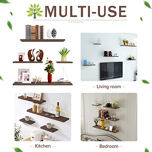 Floating Shelves, Multifunctional Set of 4 Wooden Wall Shelves, Hanging Rustic Shelves for Bathroom/Bedroom/Living Room/Kitchen/Study (Coffee)