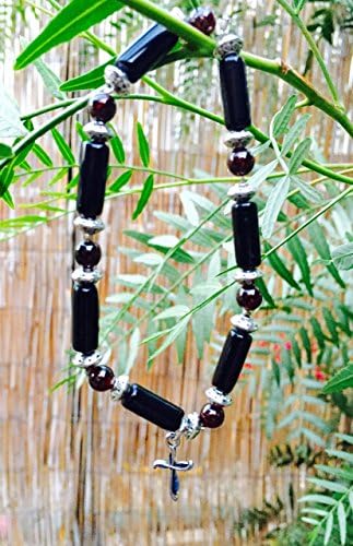 Garnet and Black Obsidian Healing Gemstone//Healing Crystals//Cross Bracelet//January Birthstone//Christian Jewelry