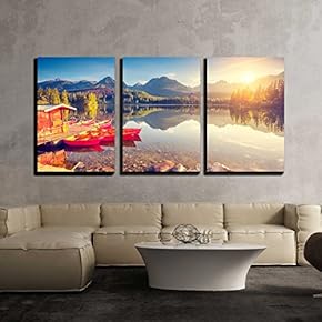 3 Piece Canvas Wall Art - Fantastic Mountain Lake in National Park High Tatra - Modern Home Art Stretched and Framed Ready to Hang - 16"x24"x3 Panels
