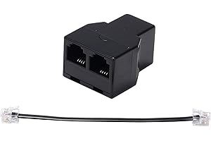 LanSenSu Phone Line Splitter,Telephone Splitter,with RJ11 6P4C Plugs,Suitable for Telephone,Fax Machine,Black 1-Pack
