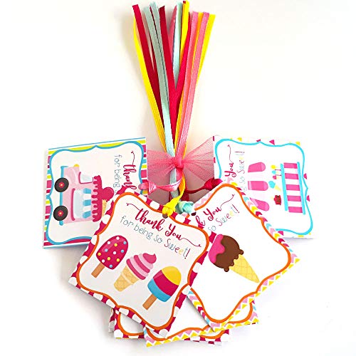 Ice Cream Thank You Favor Tags - Girl Kids Children Birthday Baby Shower Party Gift Tags - Set of 12