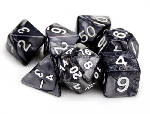 Wiz Dice 7 Die Polyhedral Dice Set - Smoke (Black Pearl) with Velvet Pouch