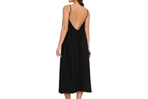 Gleelucky Women Backless Cami Maxi Dress Beach Dresses for Women Vacation Casual Elegant Ladies Lounge House Dresses Summer
