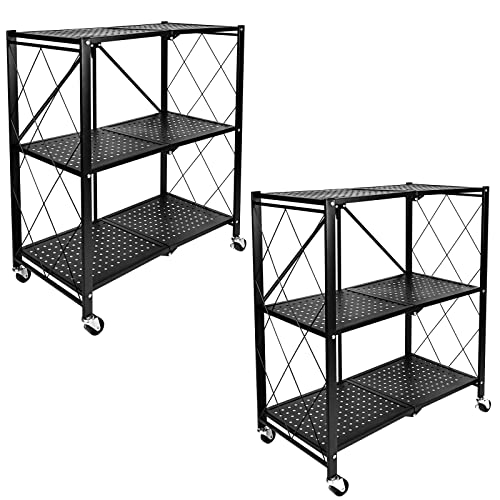 HealSmart 3Tier Foldable Metal Shelves Heavy Duty Storage Shelving