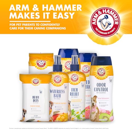 ARM & HAMMER FOR PETS ODOR CONTROL DRY SHAMPOO POWDER FOR DOGS, BEST ODOR ELIMINATING WATERLESS SHAMPOO FOR DOGS & PUPPIES, KIWI BLOSSOM SCENT, 4.2 OUNCES