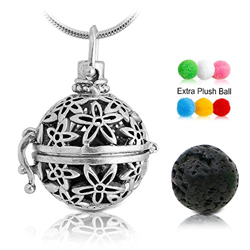 Lava Stone Aromatherapy Essential Oil Diffuser Necklace Pendant/Locket Antique Silver with 24