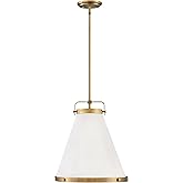Hinkley Lark One Light Medium Pendant, Lacquered Brass w/Off-White Textured Shade