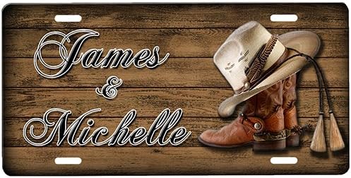 onestopairbrushshop Cowboy Boots and Hat License Plate