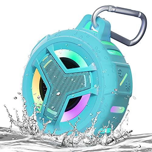 EBODA Waterproof Bluetooth Shower Speaker, IPX7 Floating Portable Wireless Small Speakers, 24H Playtime with RGB Light for Kayak, Beach, Pool Accessories, Gifts for unisex -Sky Blue