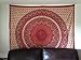 Bohemian Psychedelic Intricate Floral Design Kerala Tapestry Wall hanging Magical Thinking Tapestry Indian Hippie Bedspread Tapestry (Queen (84 X 85 inches approx), Orange-Red Border)