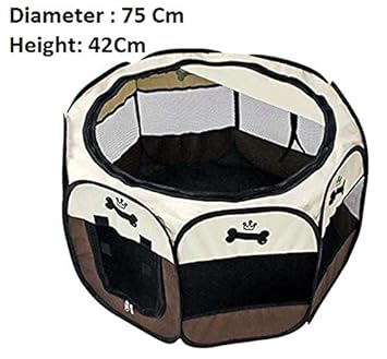 BabyGo Pet Dog Tent,Portable Folding Dog Tent House Cage Puppy Pet Outdoor Fence (Brown) (Small) ( 75cm-Diameter X 42cm-Height)