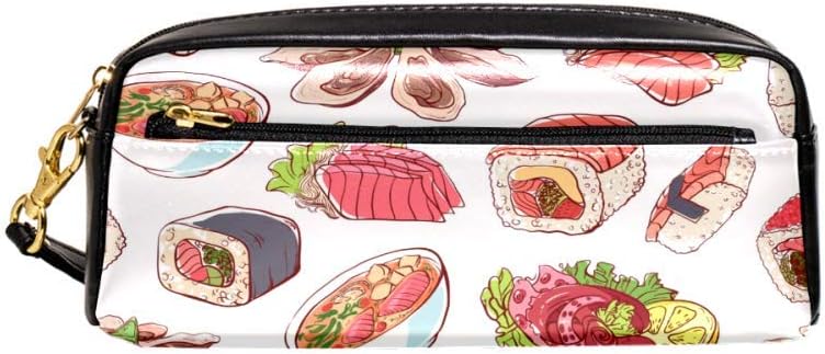 Leather Pencil Pen Bag Case Holder Large Capacity with Traditional Janpanese Food Ideal for School/College/Uni.- Make up Bag