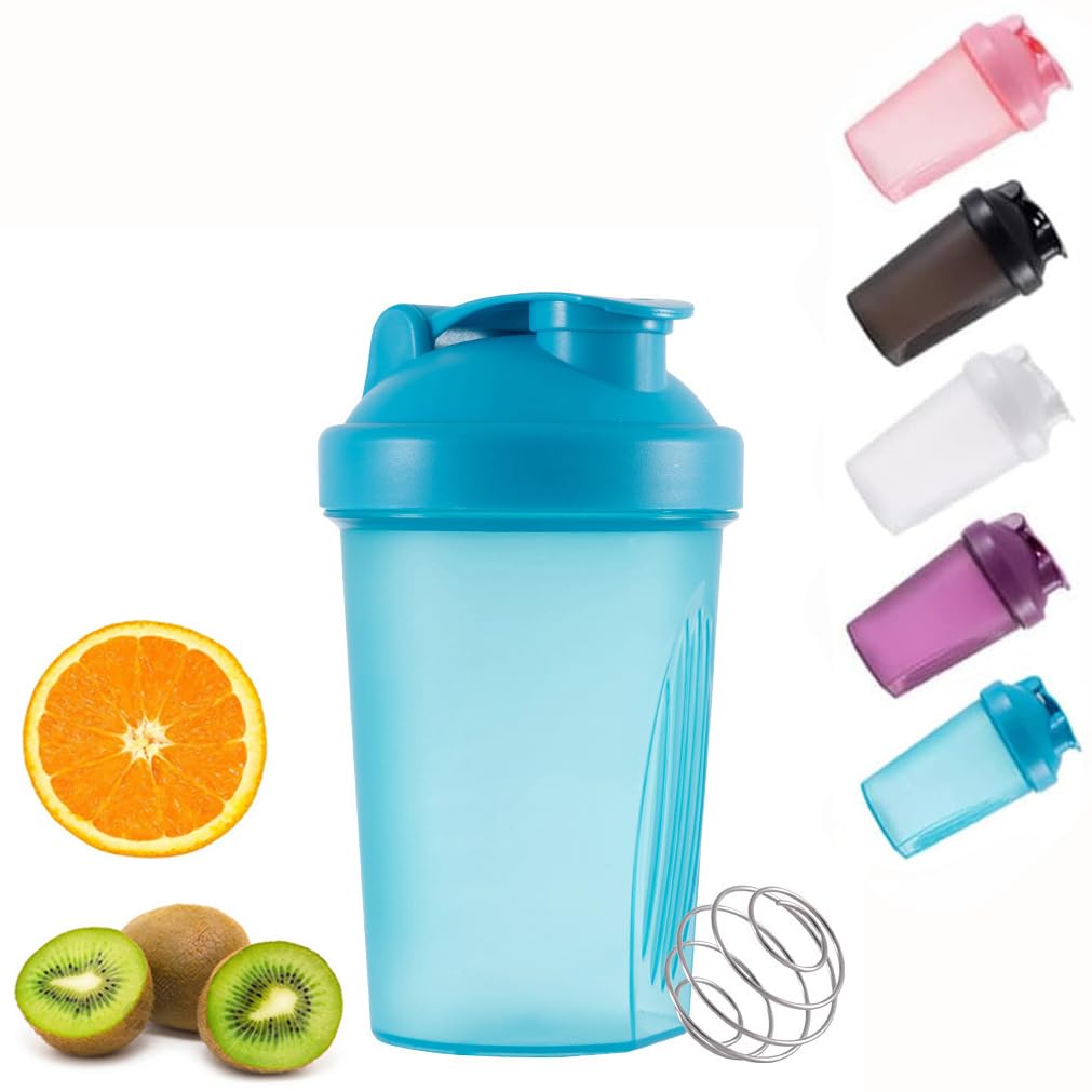 zukent Protein Shaker Bottle with Stainless Steel Mixing Ball, Shaker for Protein Shakes, Protein & Supplement Shaker Bottle, BPA Free, DEHP-Free, Leakproof, for Fitness Sports Gym - 400ml (Blue)