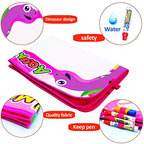 iGeeKid Aqua Doodle Drawing Mat Pad Tablet 6 Color 4 Magic Pens with 4 Clips Dinosaur Large Water Painting Writing Board for Boys Girls Kids Children Toddler Travel School Gifts Learning Toys - Thumbnail 5
