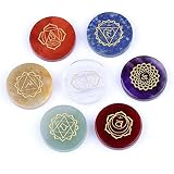 Chakra Stones-Healing Crystal With Engraved Chakra Symbols 1.3x1.3x0.24inch Set of 7 Holistic Balancing Polished Palm Stones