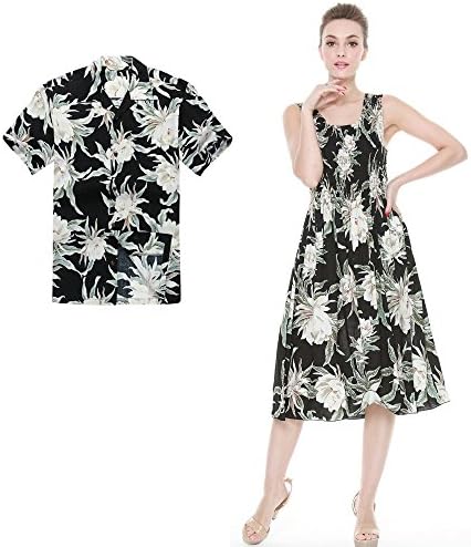 Couple Matching Hawaiian Luau Aloha Shirt Tank Dress in Waterlily Black M