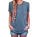 GONKOMA Women Summer Solid Color Short Sleeve T-shirt Fashion Casual Blouse Top (S, Blue)