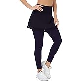 WOWENY Womens Tennis Skirts with Leggings Athletic Golf Legging with Skirt Attach High Waist Skirted Legging with Pockets