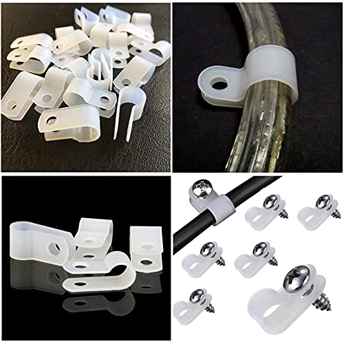 VIPMOON 100 Pack 1/4 Inch RType Clip Cable Fastener Wire Clamp Nylon