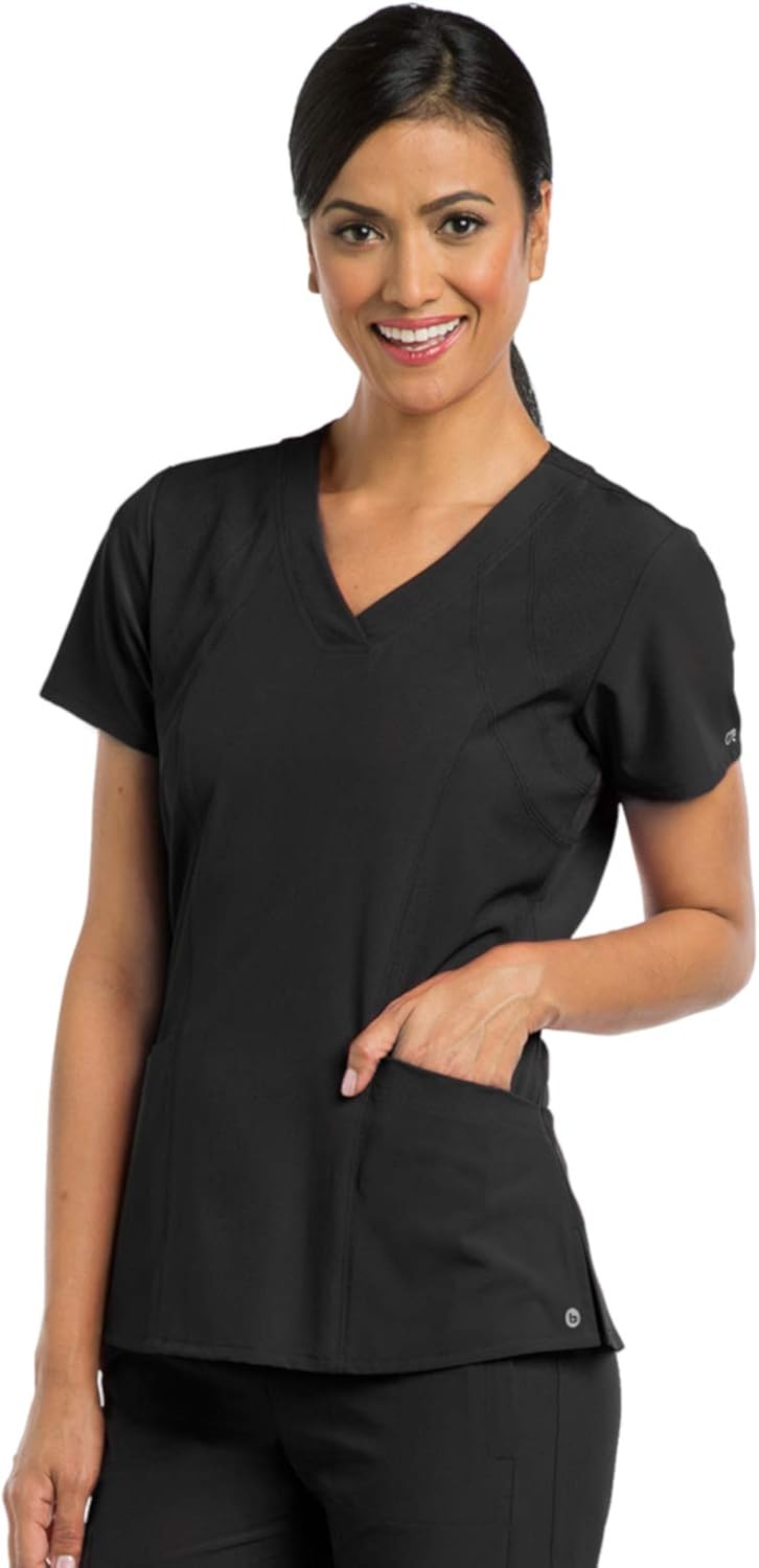 BARCO ONE 4-Pocket V-Neck Top for Women– 4-Way Stretch Medical Scrub Top: Clothing