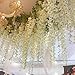 CEWOR 12pcs Artificial Wisteria Vine Ratta Hanging Garland Silk Flowers String for Wedding Party Home Decor(White)