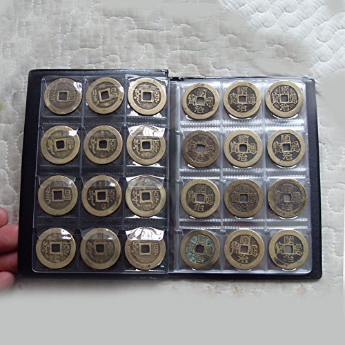 Whitelotous 120 Coin Storage Collecting Holders Penny Pockets Money Album Book (Blue)