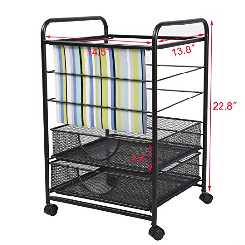 3 Layer Storage Cart Organizer 2 Drawers Mesh Cabinet Wheels Rolling File Cart Office Home Collection Box
