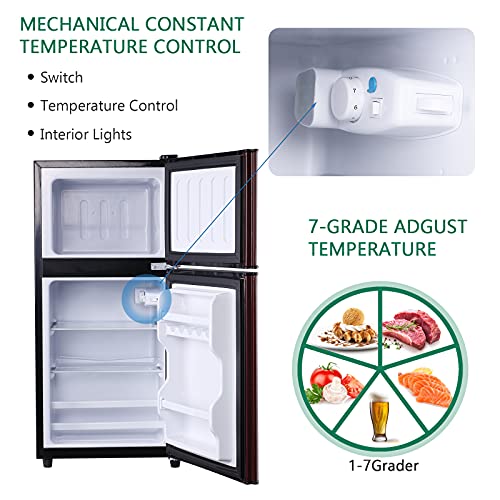 Krib Bling Compact Refrigerator 2 Door Mini Fridge with Freezer 3.5 cu.ft, Portable Fridge with