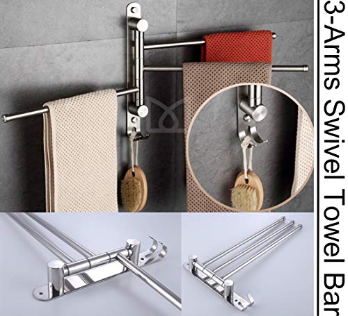 ESOW 3-Piece Bathroom Hardware Set, SUS304 Stainless Steel Polished Chrome Finish, Bathroom Accessories Set Wall Mounted (3-Arms Swivel Towel Bar & Bath Towel Hook & Toilet Paper Holder)
