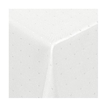 Yasmin Damast Tischdecke Maßanfertigung im Punktedesign in Weiss Größe wählbar 150cm x 350cm