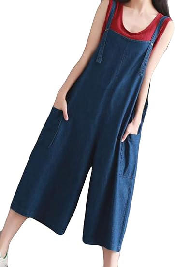 Amazon ニカ レディース サロペット デニム バックパンツ つりズボン ゆったり サロペット レジャー パンツ カジュアル ズボン サロペット レディース対応 つなぎ オールインワン パンツ ロングパンツ 通販
