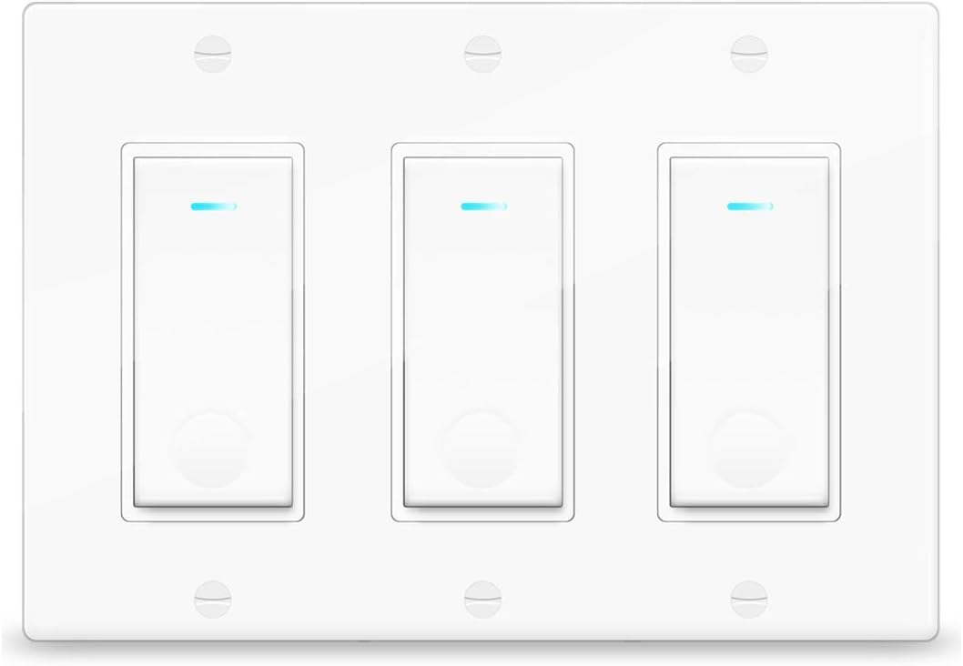 Smart Switch, 2.4Ghz WiFi Light Switch Compatible with Alexa, Google Home and IFTTT, with Timer and Remote Control, Fan in Wall Switch Compatible with Tuya App, No Hub, Neutral Wire Required, 3 Gang