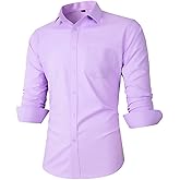 Beninos Mens Slim Fit Solid Point Collar Button Down Dress Shirt