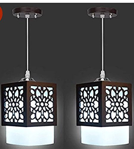 New Raipuria Light Mrodern Design Fumed Glass 5Watt LED Hanging Light (Set Of 2) White And Brown