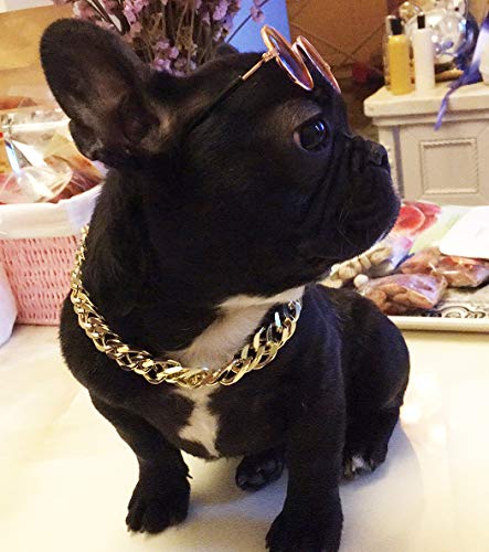 Legendog Cool Cat Dog Costume Fashion Metal Pet Dog Collar Cat Sunglasses Pineapple Print Dog Shirt for Cats and Small Dogs Adjustable Gold Dog Puppy Chain Collar Set (Multicolor1)