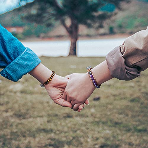 MATEPROX Braccialetto in pelle di Agata Pietra Naturale Fatto a Mano, Reiki Yoga Meditazione, Bracciale Avvolgente di Perle di Cristallo di Gemme Curativo Chakra Stile Bohemien-Cristallo Ametista